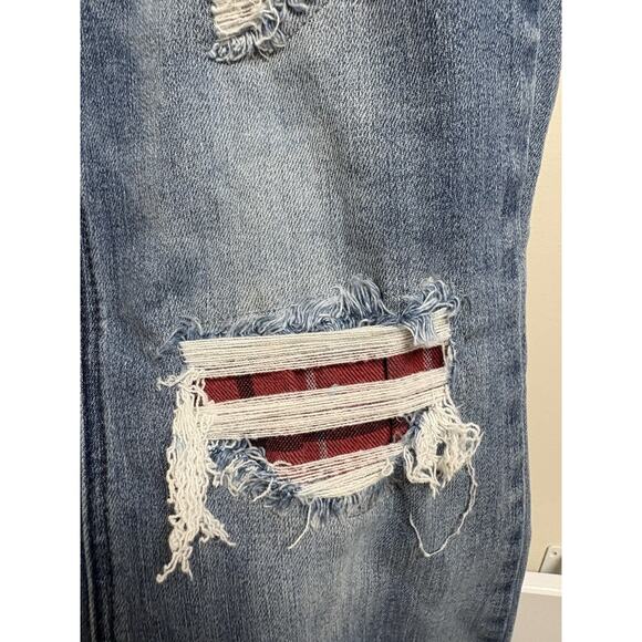 Judy Blue Bootcut Distressed Jeans Women’s Size 7/28 Blue Denim Plaid Patch - Picture 4 of 8